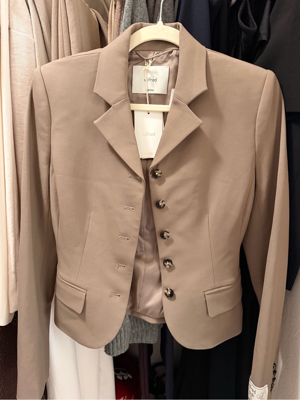 Aritzia Wilfred Tan Tailored Button-Front Blazer